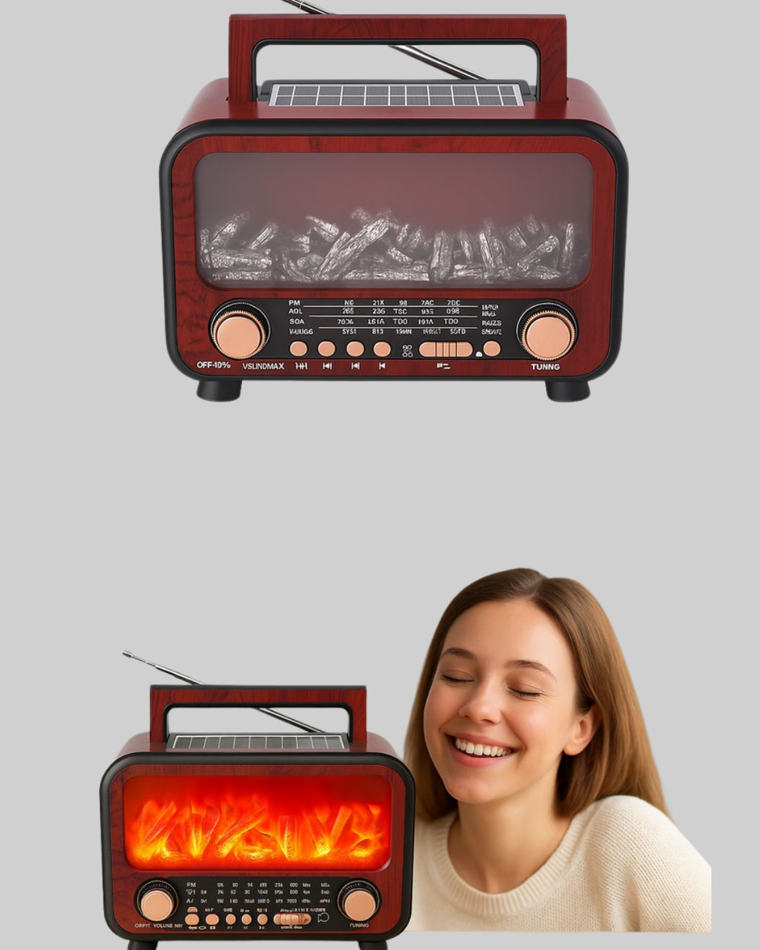 Şömine Alev Işıklı Solar Bluetooth Hoparlör – 7W Güçlü Ses, FM Radyo - Görsel 5