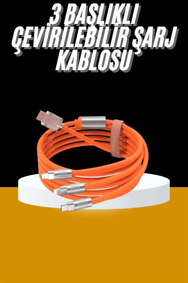 120W 3 İn 1 Uyumlu Silikon Şarj Kablosu Hızlı Şarj Kablosu - Görsel 2
