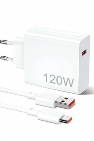 120W Şarj Aleti Hızlı Çift Turbo Şarj Aleti Seti Beyaz