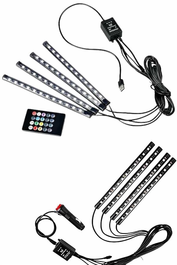 12'Lİ Şerit Led Işık RGB Sese ve Müziğe Duyarlı Araç İçi Ayak Altı - Görsel 5