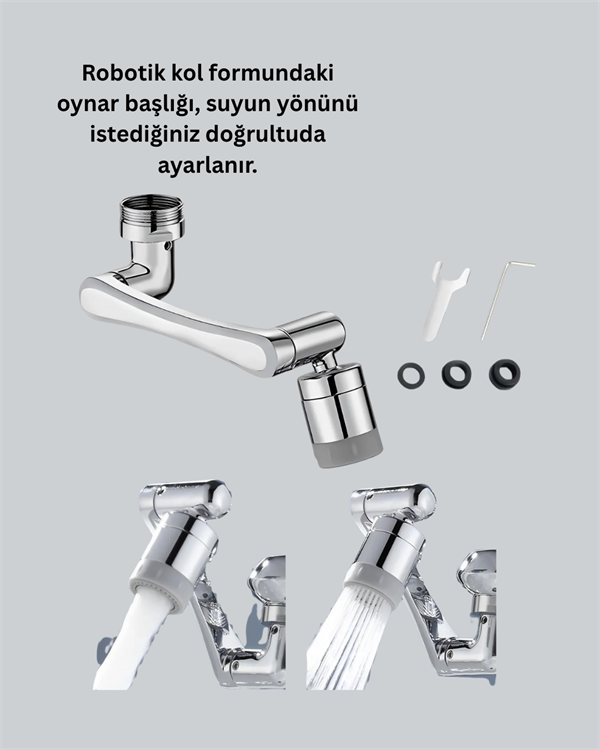 2 Modlu 1080° Dönebilen Musluk Başlığı Esnek 3 Eklemli Hareketli Tasarım - Görsel 4