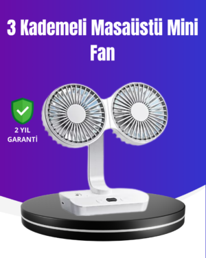 720° Döner Çift Taraflı Masaüstü Vantilatör – USB Şarjlı Sessiz Fan