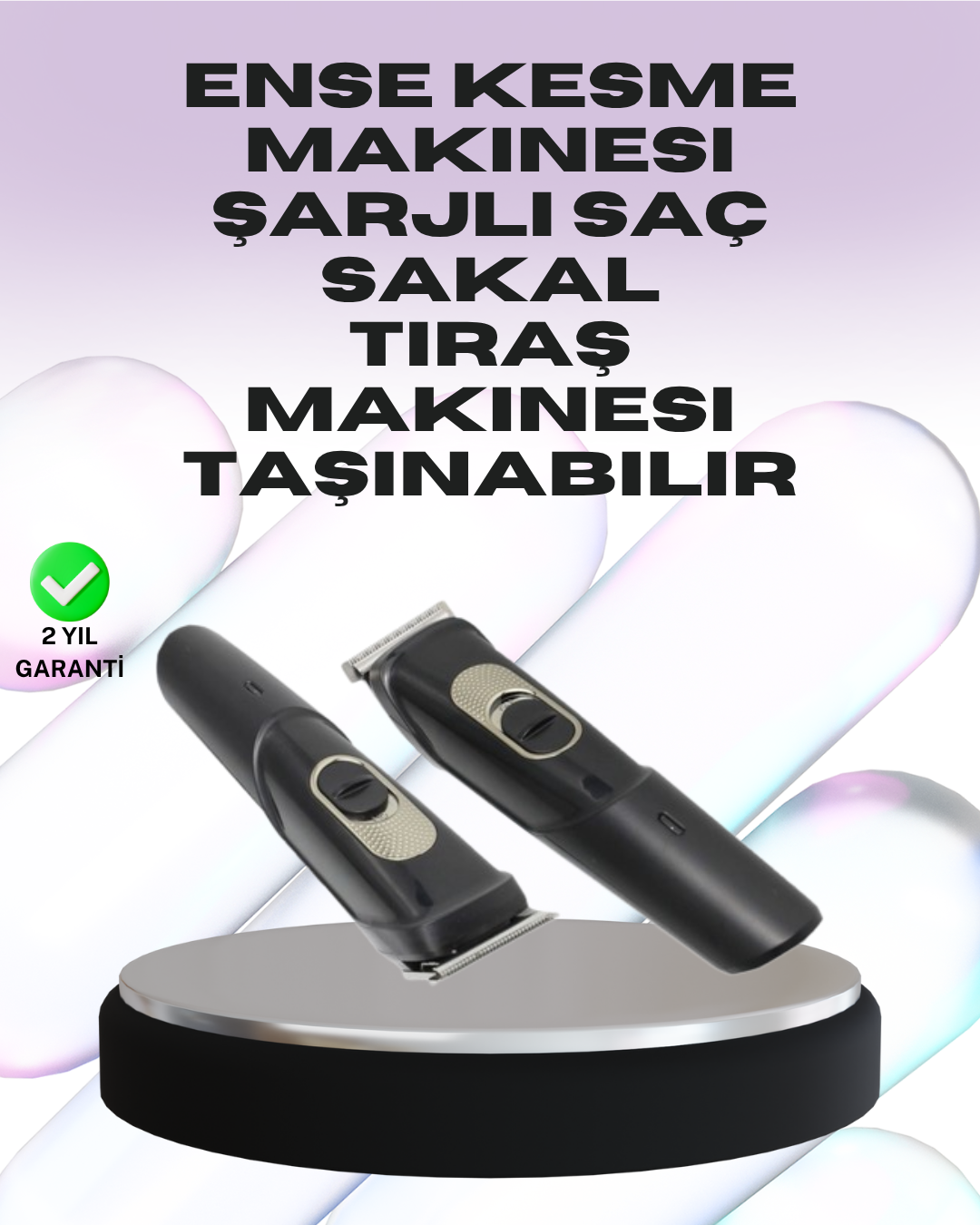 Sessiz Motorlu, Kablosuz Kullanımlı Şarjlı Saç ve Sakal Kesme Makinesi – Taraklı Set