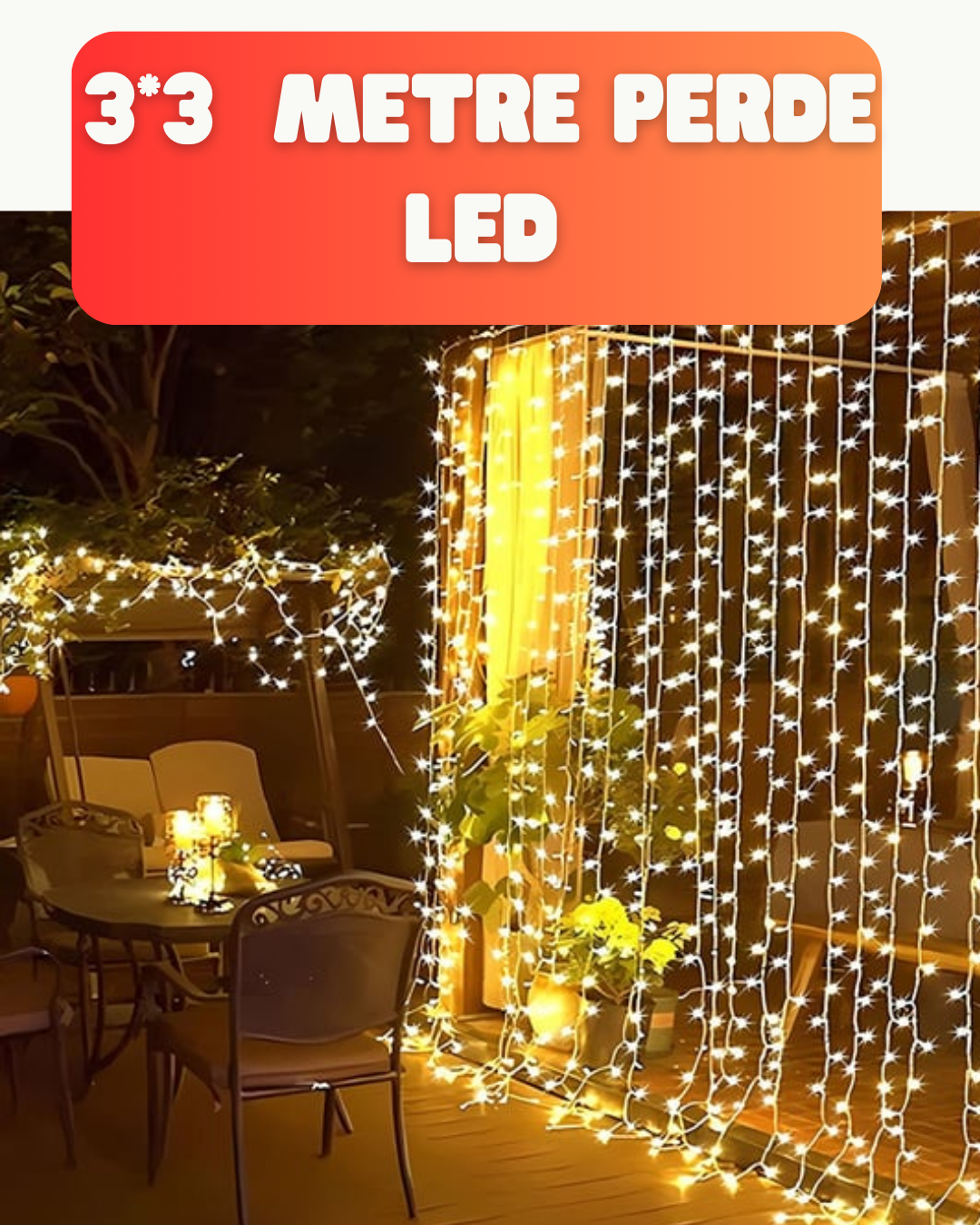 300 LED Perde Işık – Sıcak Beyaz Dekoratif Aydınlatma