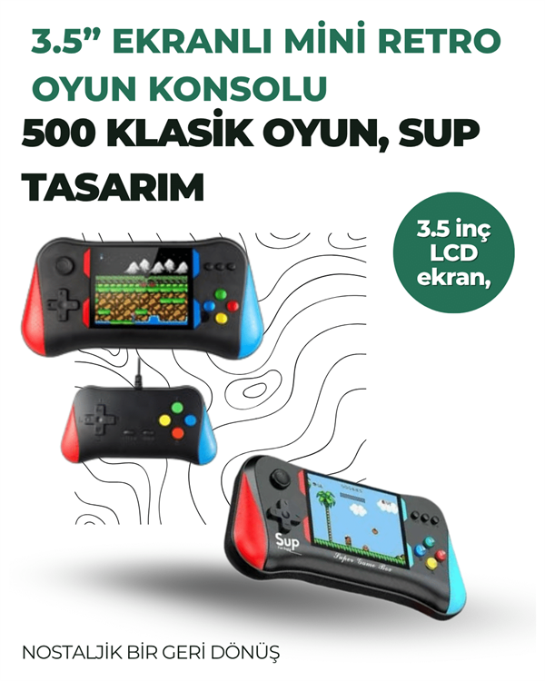 3.5 İnç Ekranlı Klasik Oyun Konsolu – 500 Dahili Oyun - Görsel 2