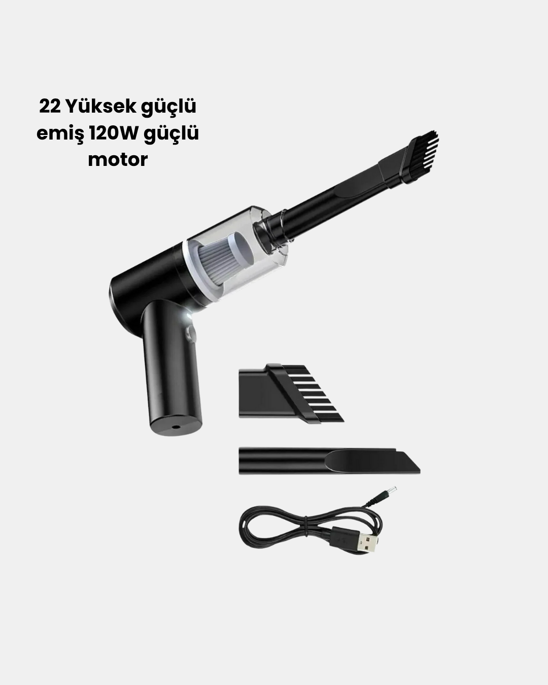 Kablosuz El Süpürgesi – Araç İçi Temizlik İçin 5500PA Güçlü Emiş, USB Şarjlı - Görsel 2