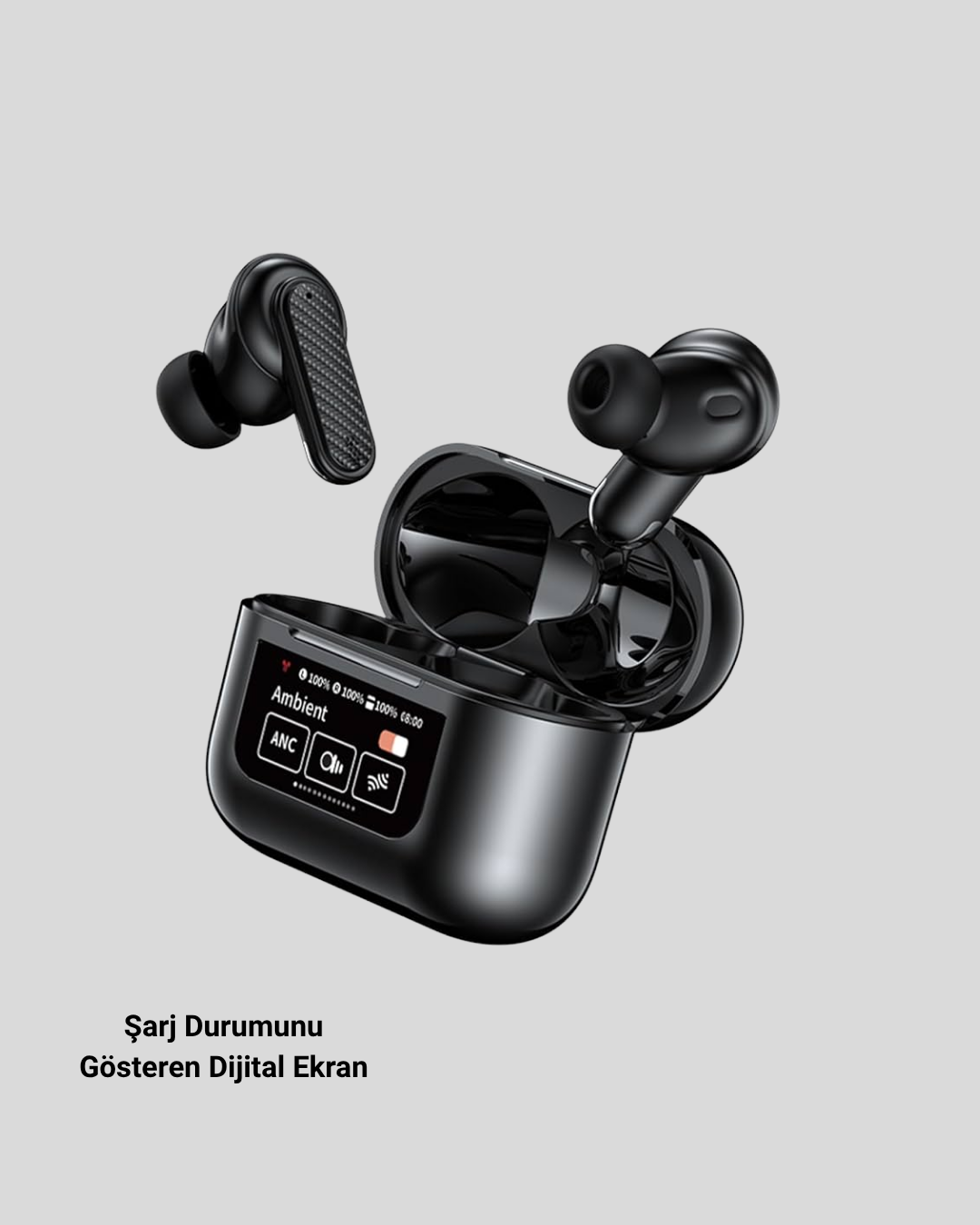 Aktif Gürültü Engelleme (ANC) Kablosuz Bluetooth Kulaklık – Dijital Ekranlı, Dokunmatik ve Uzun Pil Ömürlü - Görsel 2