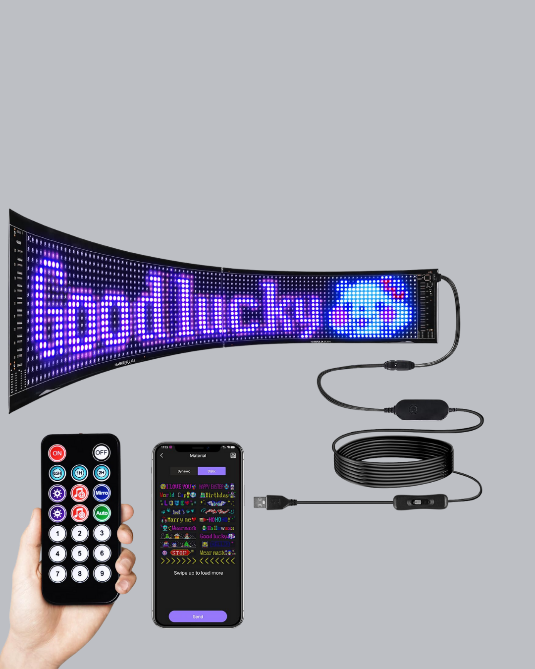 RGB LED Panel – Çok Renkli, Kumandalı, USB Bağlantılı Yazı ve GIF Gösterimli Akıllı Lamba - Görsel 2