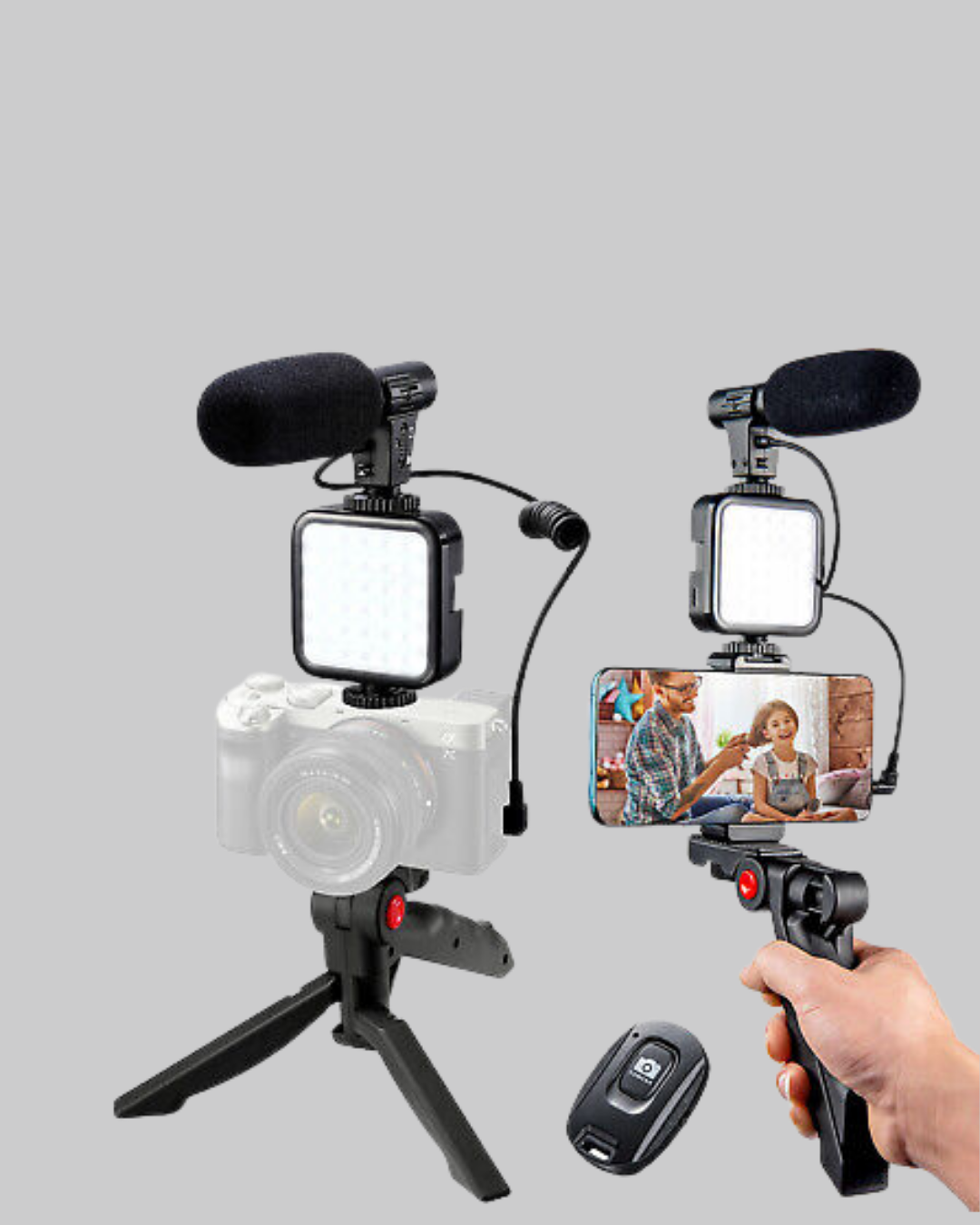 Profesyonel Vlog Çekim Kiti LED Işıklı Tripod Mikrofonlu Telefon Seti - Görsel 2