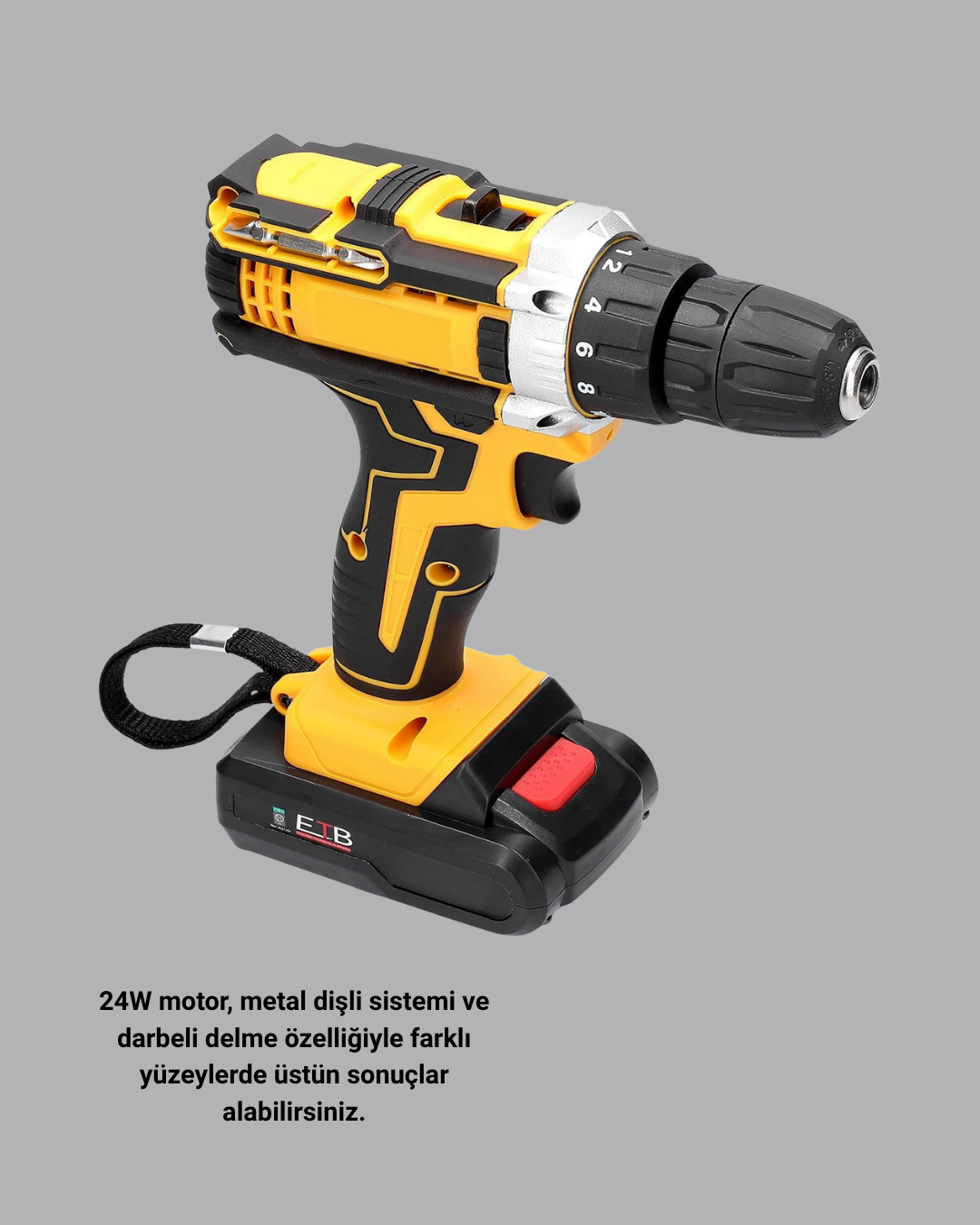 24 Parça Çift Bataryalı Akülü Darbeli Matkap – Güçlü Motor, Metal Dişli, LED Işıklı - Görsel 2