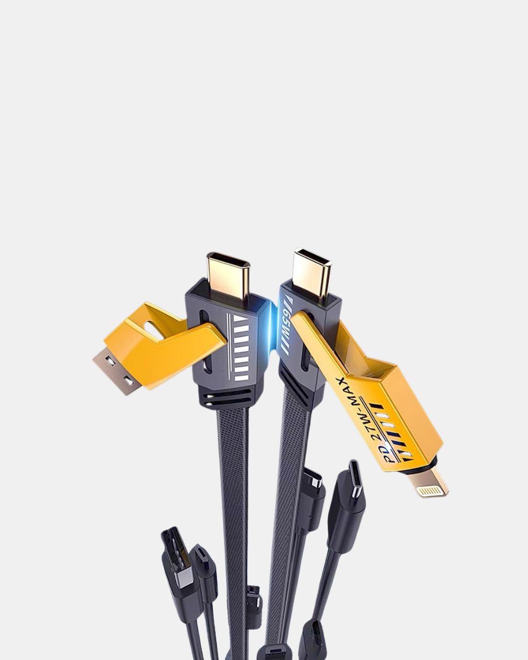 USB-C USB-A 4’ü 1 Arada Örgülü Kablo 65W Hızlı Şarj Metal Uç Dayanıklı - Görsel 2
