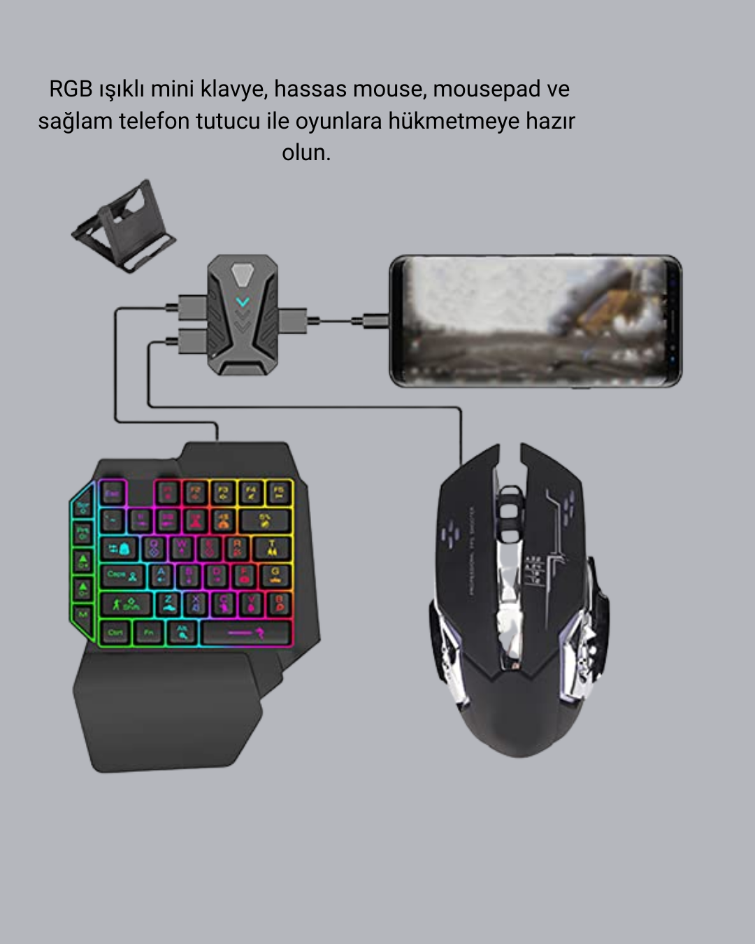 Bluetooth 5.3 Mobil Oyun Konsolu Dönüştürücü Seti 5 Parça Klavye Mouse Kit - Görsel 2