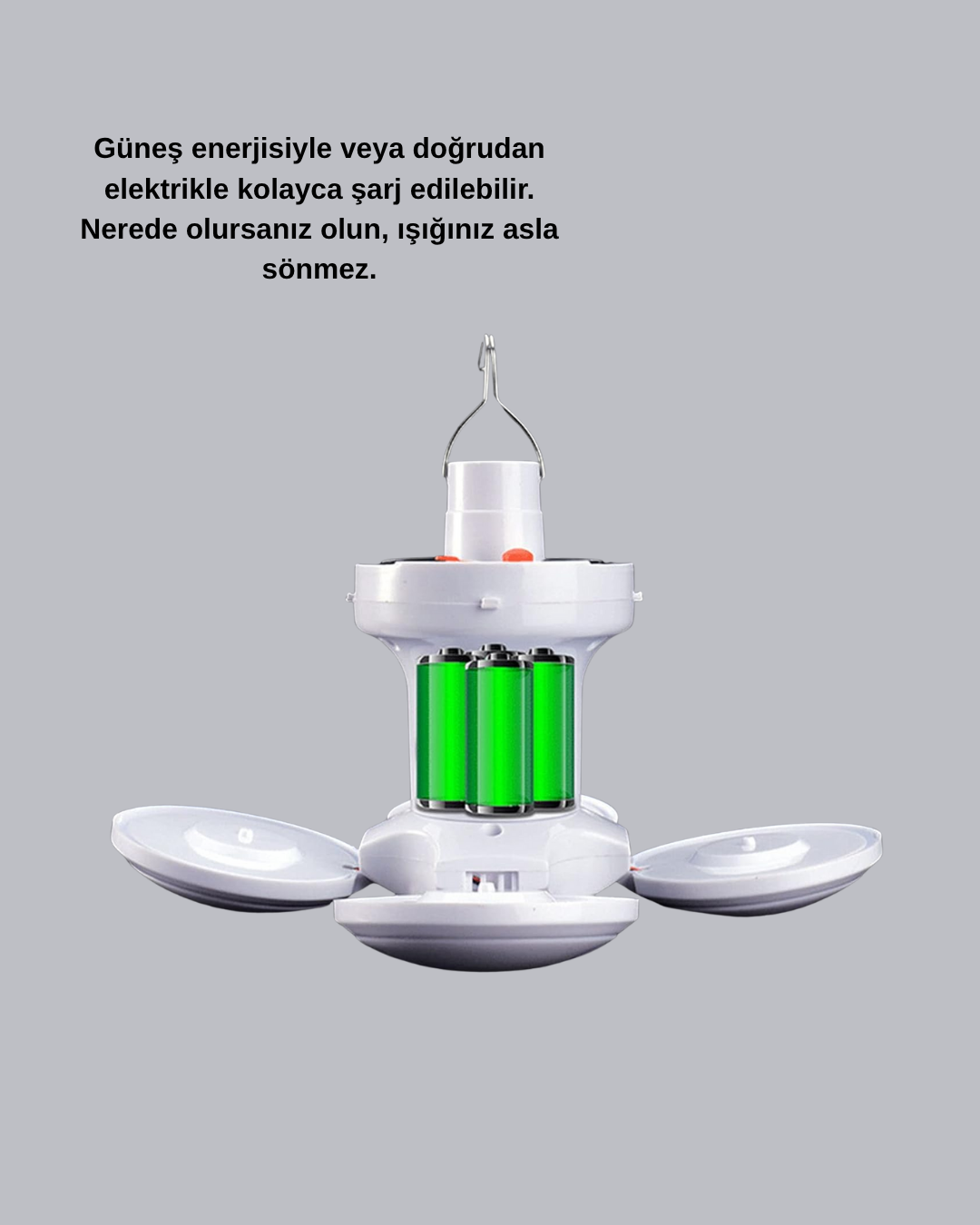 Güneş Enerjili ve USB Şarjlı LED Kamp Lambası – 5 Farklı Işık Modlu, Askılı Tasarım - Görsel 3
