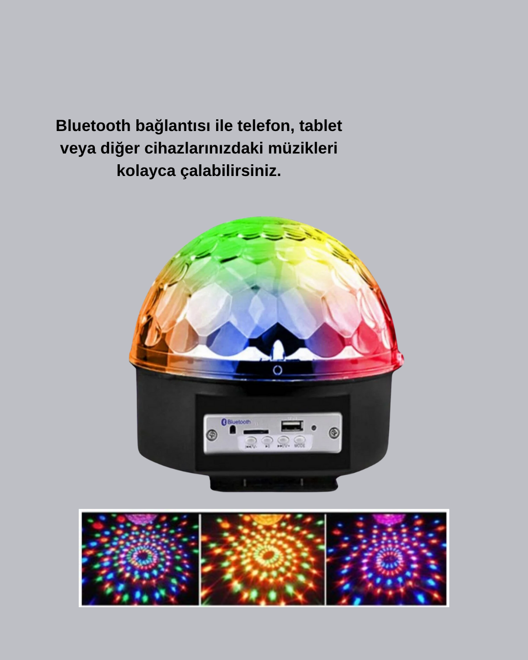 LED Disko Küresi Bluetooth Hoparlörlü Ritimle Senkronize Döner Işıklı - Görsel 2