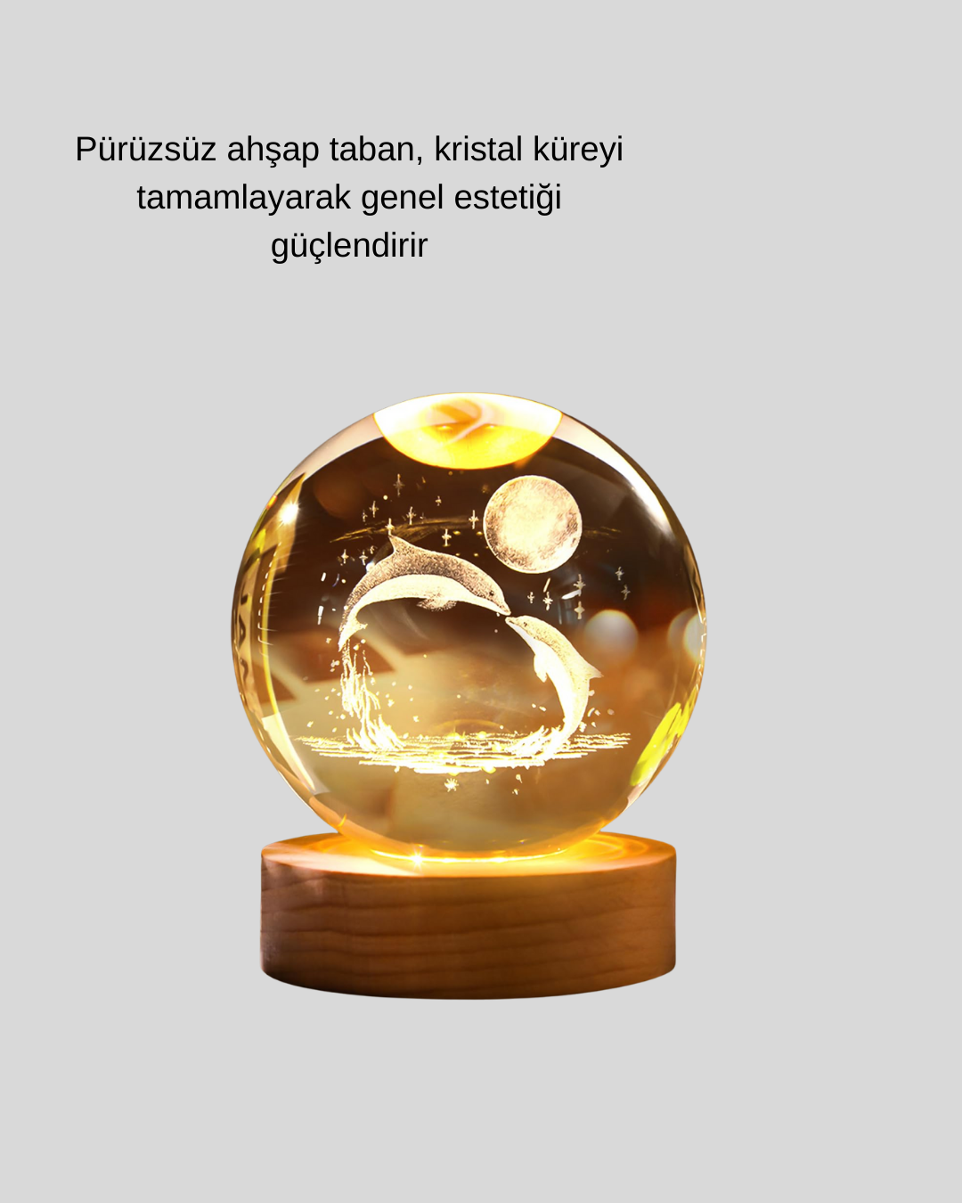 LED Işıklı Yunus Küre Ahşap Standlı Modern Dekoratif Aksesuar - Görsel 5