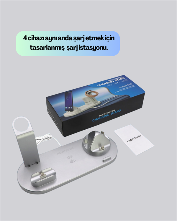 iPhone, Apple Watch ve AirPods ile Uyumlu 4'ü 1 Arada Şarj Ünitesi – Tüm Apple Cihazları Tek Noktada - Görsel 2