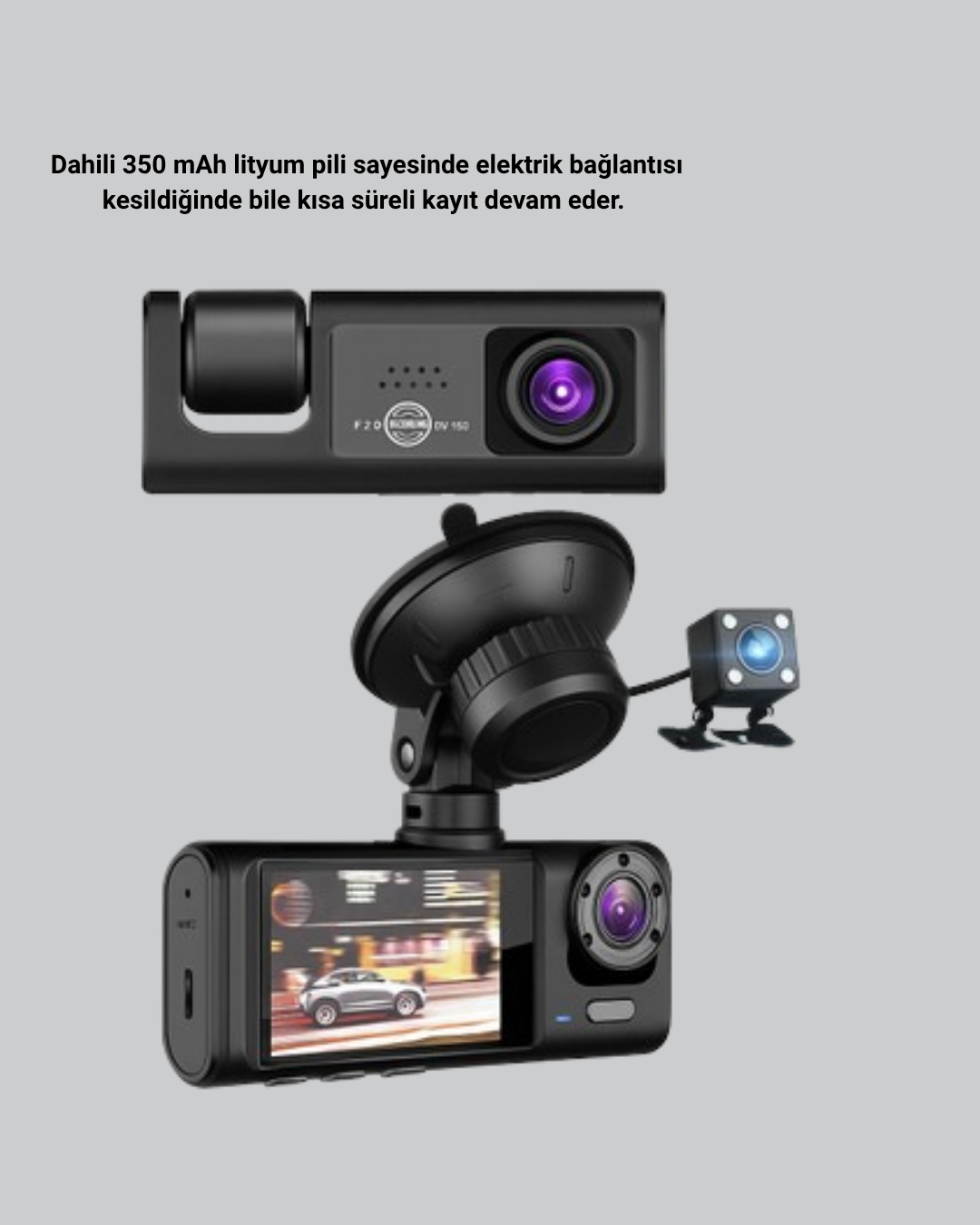 Full HD Üç Kameralı Araç Kamerası 170° Geniş Açılı ve Park Destekli - Görsel 3