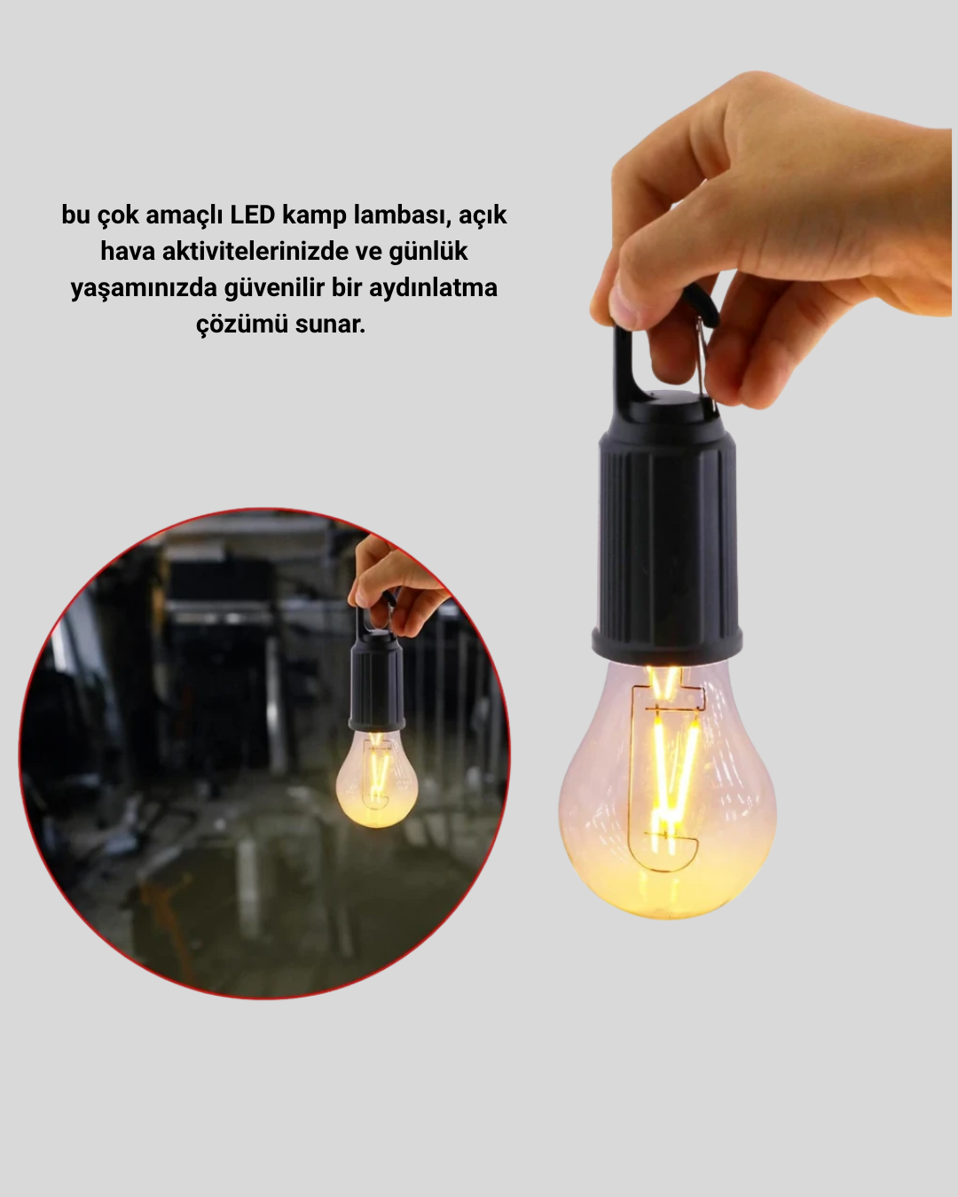 Şarjlı Kancalı LED Lamba – Kamp, Balkon ve Acil Durum Işığı - Görsel 3