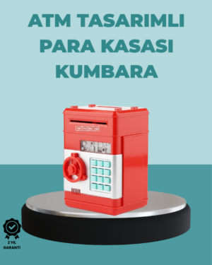 Şifreli Kırmızı ATM Tasarımlı Çelik Kasa Görünümlü Kumbara