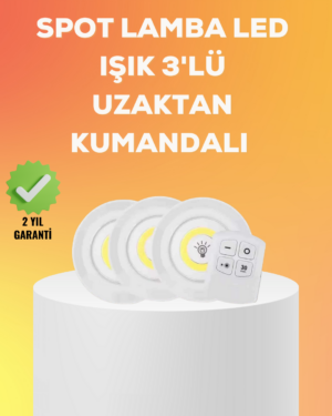 Çok Amaçlı Kullanım İçin Kablosuz Yapışkanlı 3 Lü Uzaktan Kumandalı Led Spot Lamba