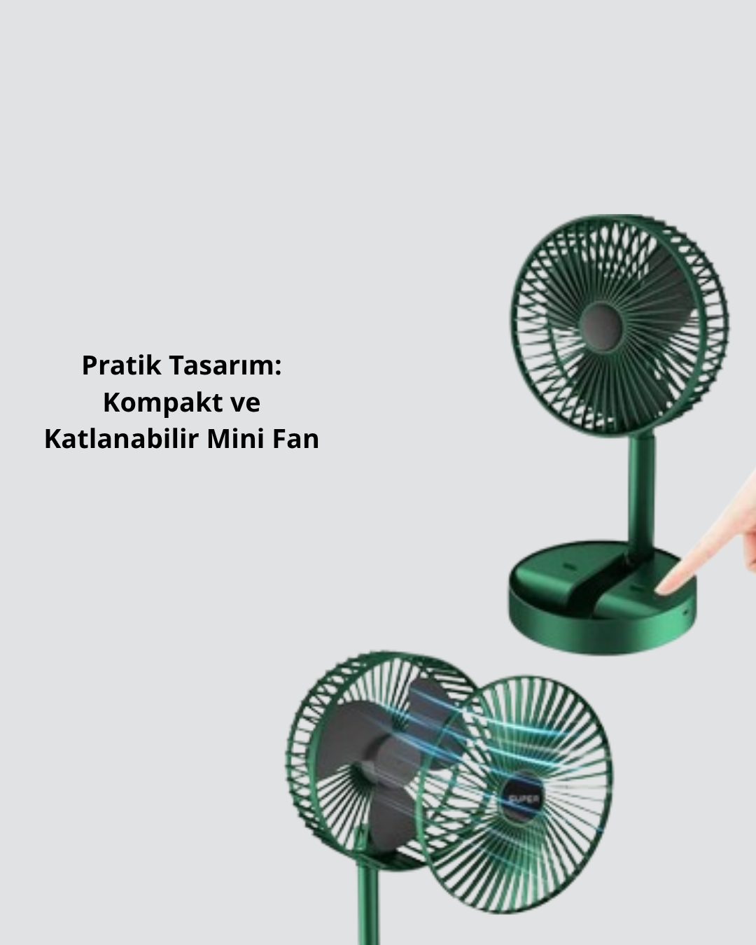 Taşınabilir Şarjlı Mini Fan – Katlanabilir Gövde, 3 Hız Kademesi - Görsel 3