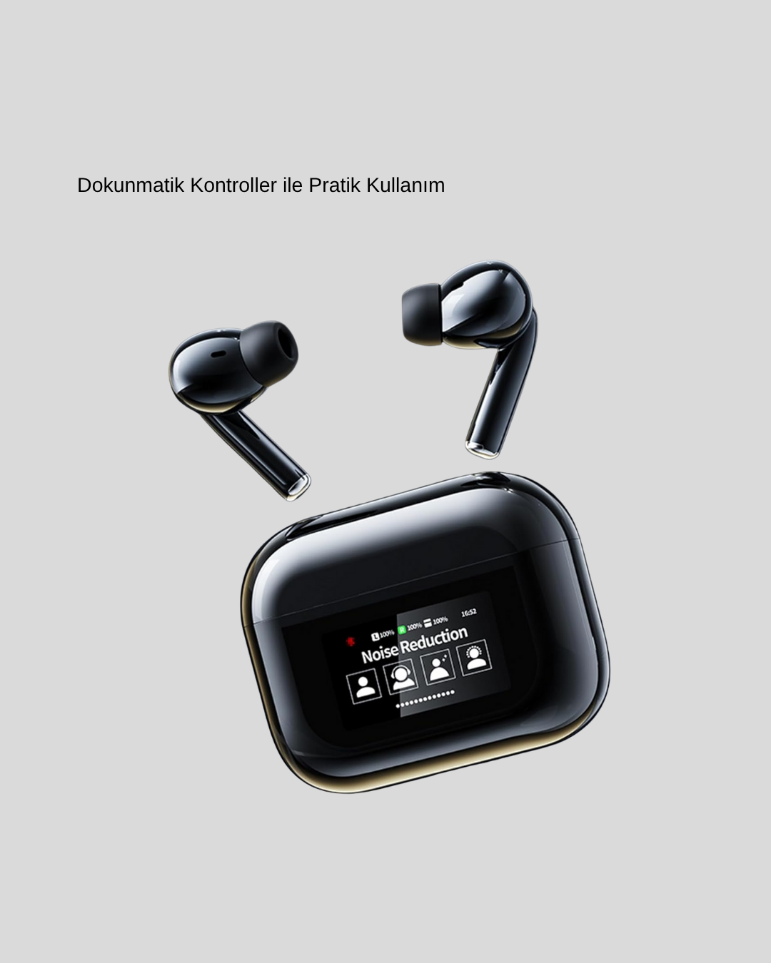 Aktif Gürültü Engelleme (ANC) Kablosuz Bluetooth Kulaklık – Dijital Ekranlı, Dokunmatik ve Uzun Pil Ömürlü - Görsel 3