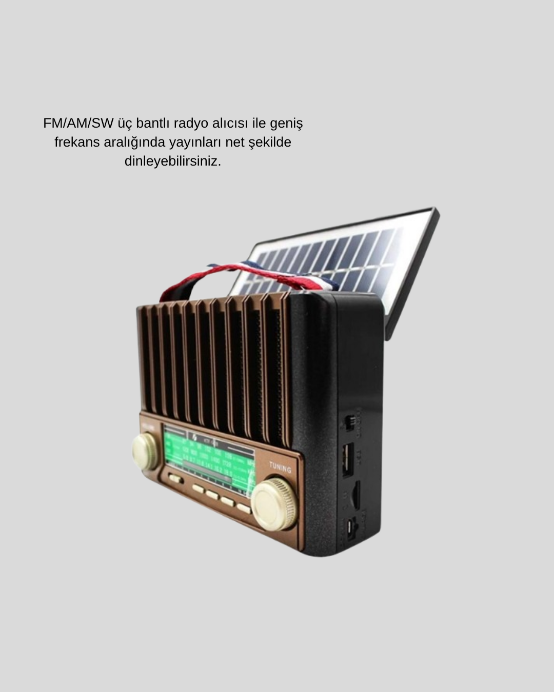 Solar Hoparlör Bluetooth FM AM SW Radyo Çok Fonksiyonlu Şarjlı - Görsel 3