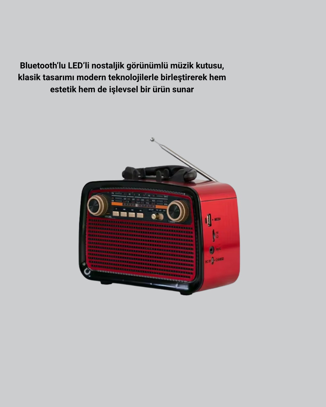 Bluetooth’lu LED Işıklı Nostaljik Müzik Kutusu – Ahşap Dokulu, Vintage Tasarım ve Yüksek Ses Kalitesi - Görsel 3