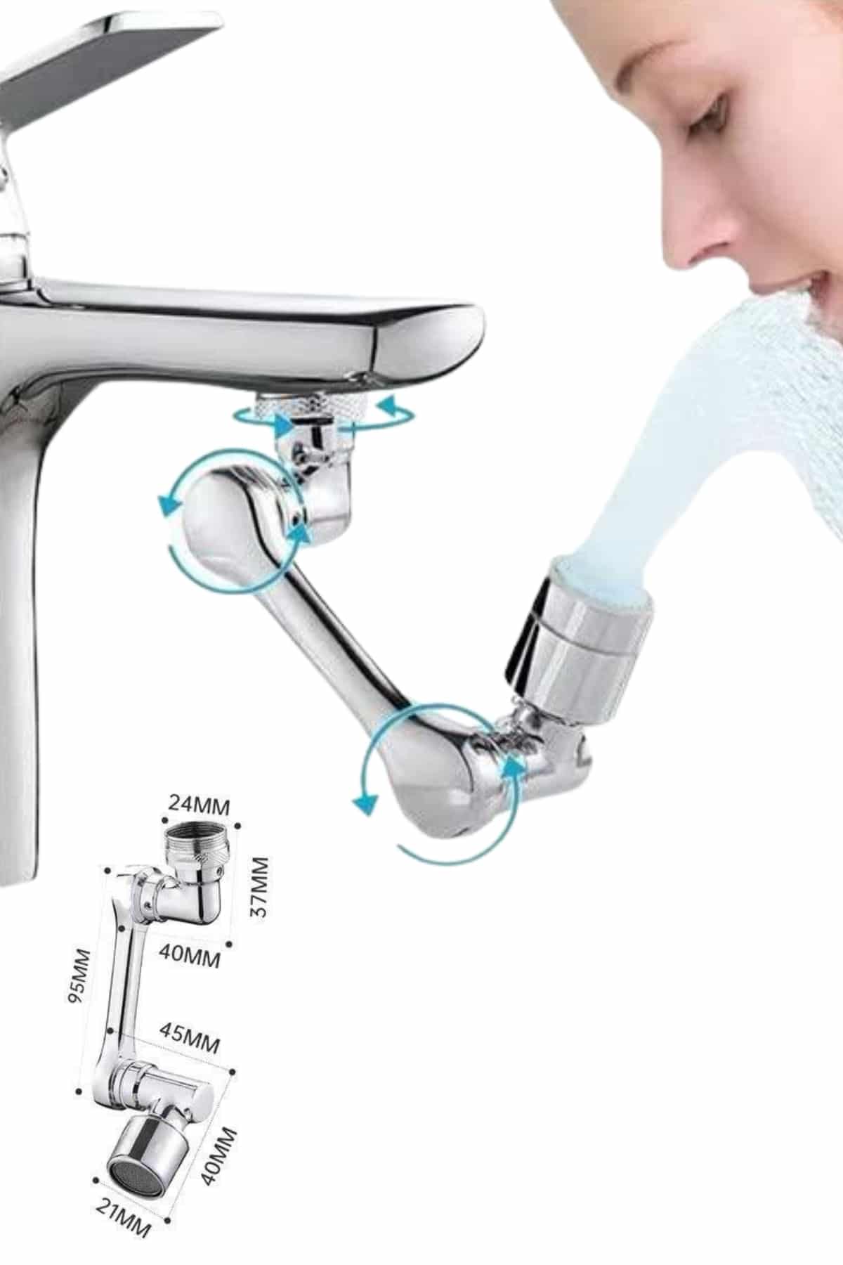 1080° Çok Yönlü Musluk Aparatı Püskürtme ve Köpük Akışlı - Görsel 5