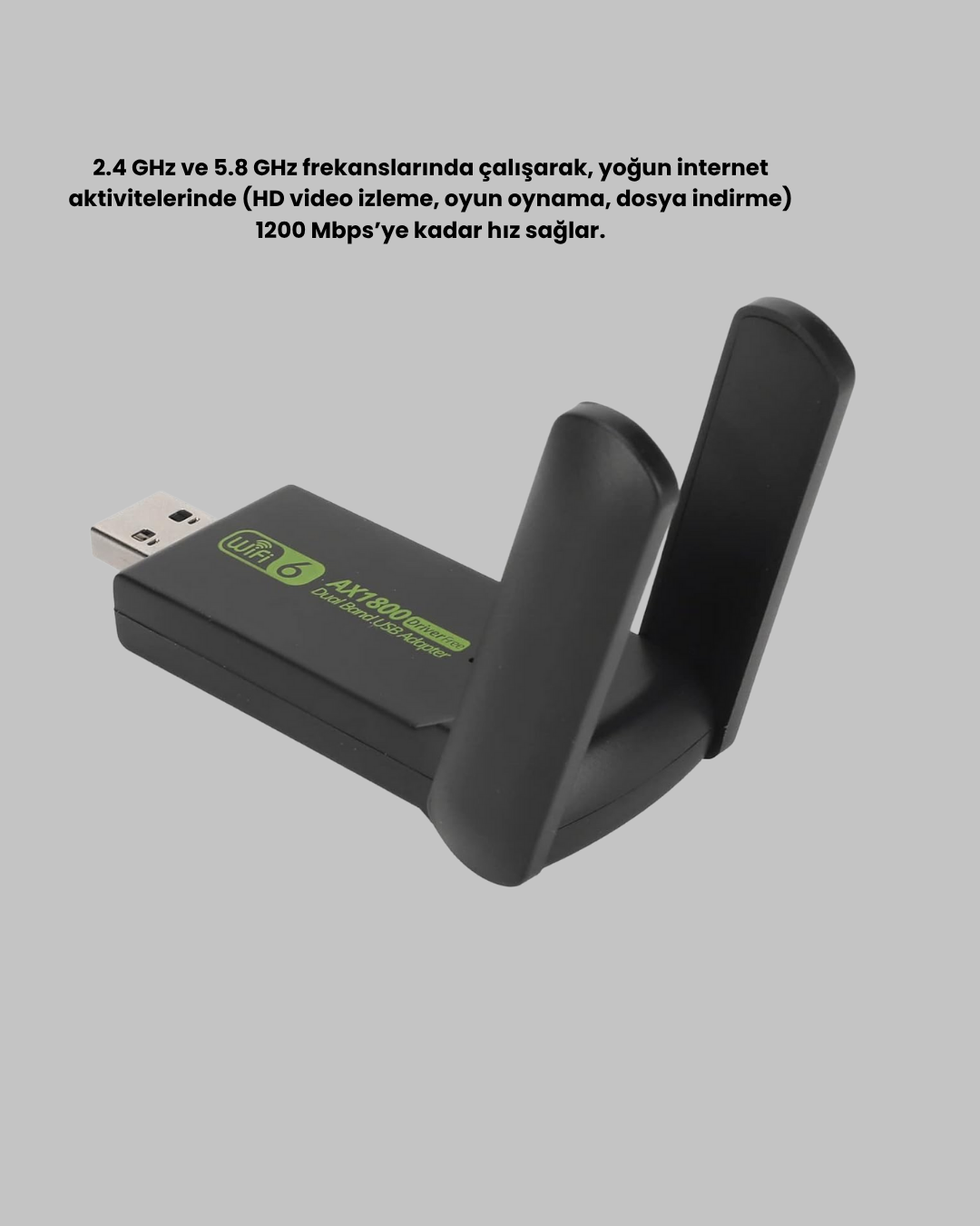 1200 Mbps Dual Band WiFi Adaptör – 5.8G & 2.4G Çift Antenli - Görsel 3