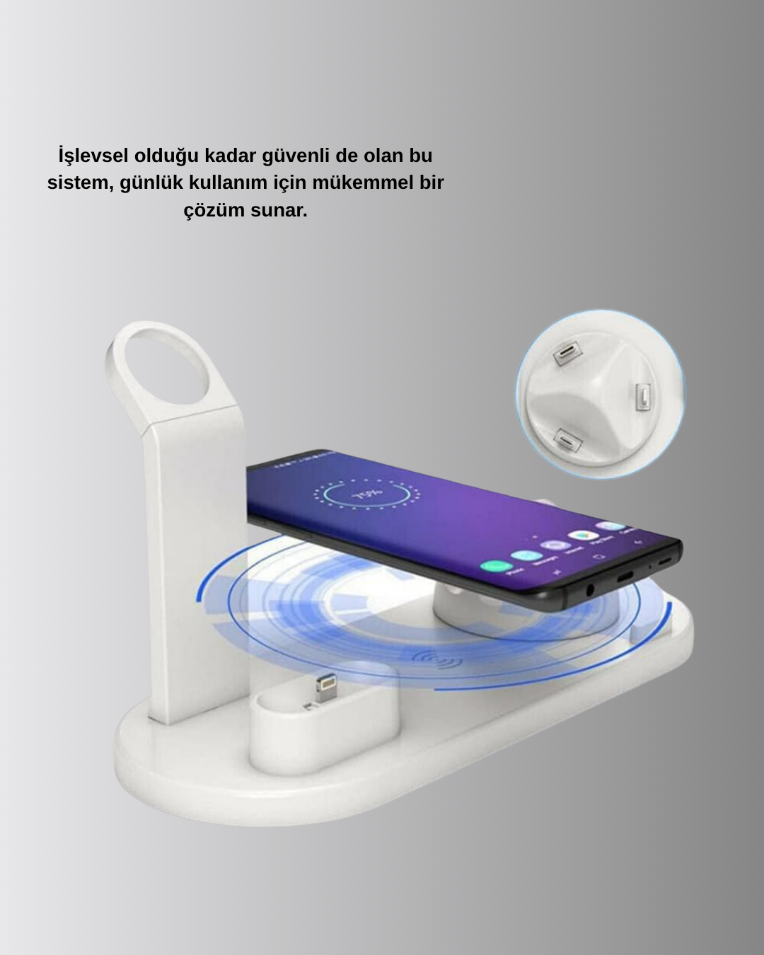 Kablosuz Şarj İstasyonu 4’ü 1 Arada iPhone Watch ve AirPods Uyumlu - Görsel 3