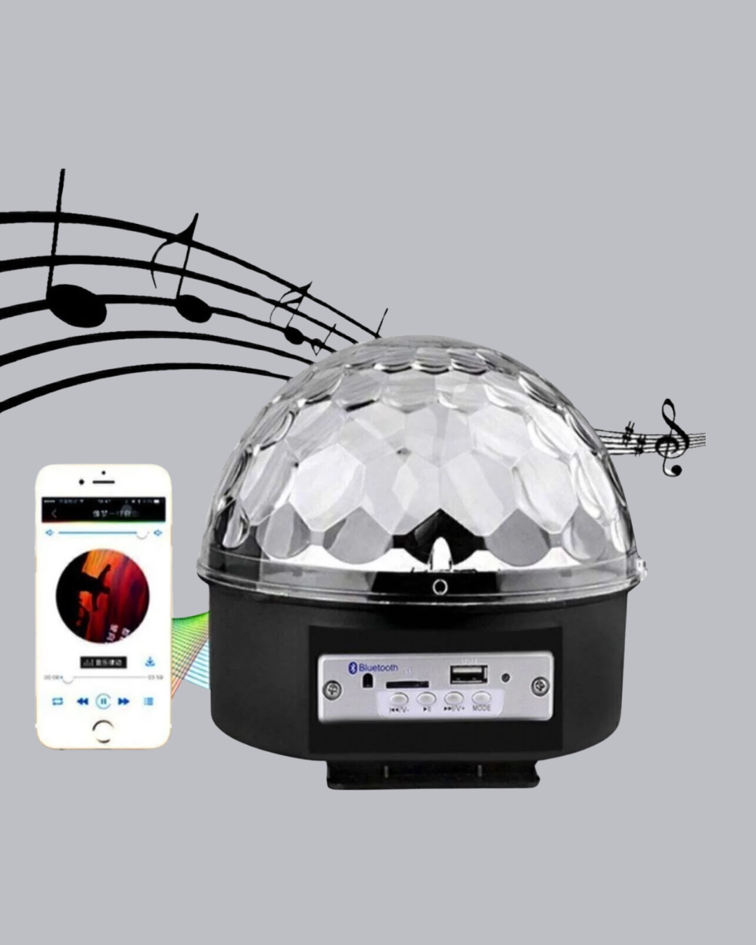 LED Disko Küresi Bluetooth Hoparlörlü Ritimle Senkronize Döner Işıklı - Görsel 3