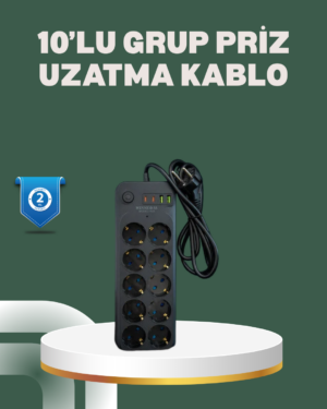 Termal Koruma Sistemli USB Type-C 10’lu Grup Priz 2m 2500W Güç Kapasiteli