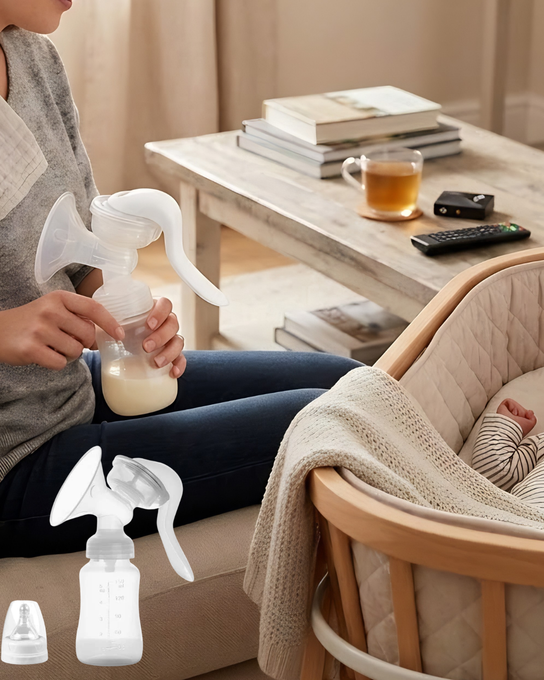 Taşınabilir Manuel Göğüs Pompası Ayarlanabilir Vakumlu 180 ML Şişeli