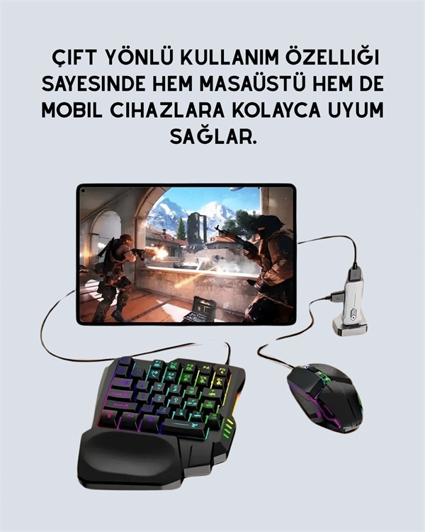 5in1 BT5.3 Mobil Oyun Kiti Klavye Mouse Dönüştürücü Seti - Görsel 4