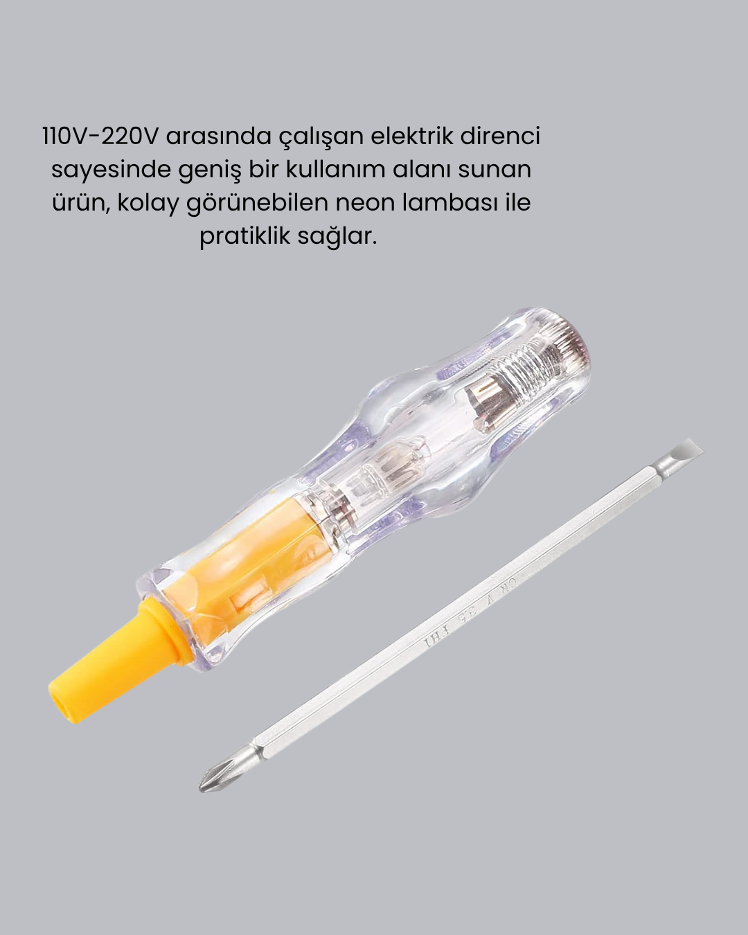 Elektrik Test Kalemi Neon Işıklı Nikel Kaplama 110-220V Dirençli - Görsel 4