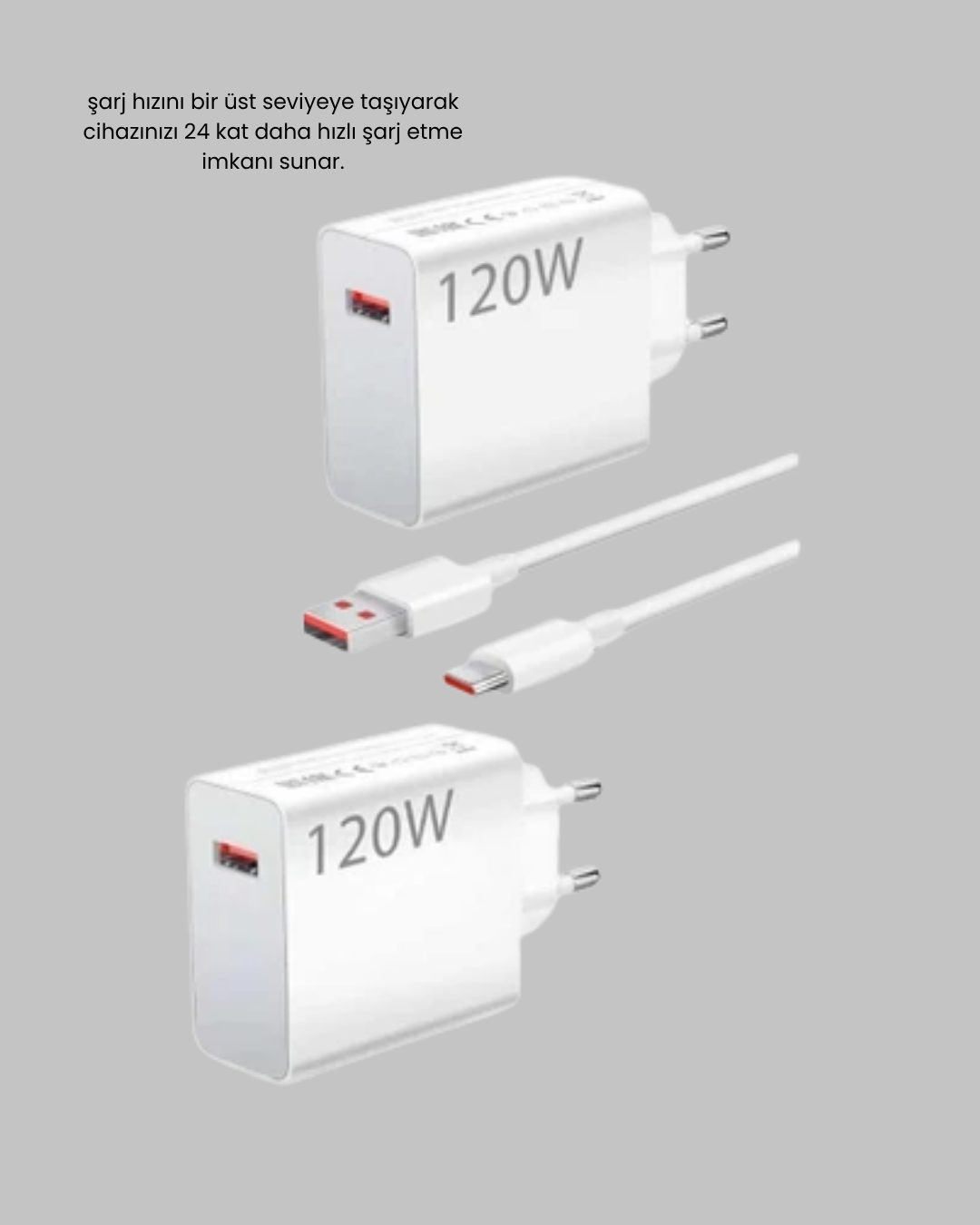 120W Hızlı Şarj Başlığı Ultra Güçlü Type-C Adaptör Kablo Dahil - Görsel 4