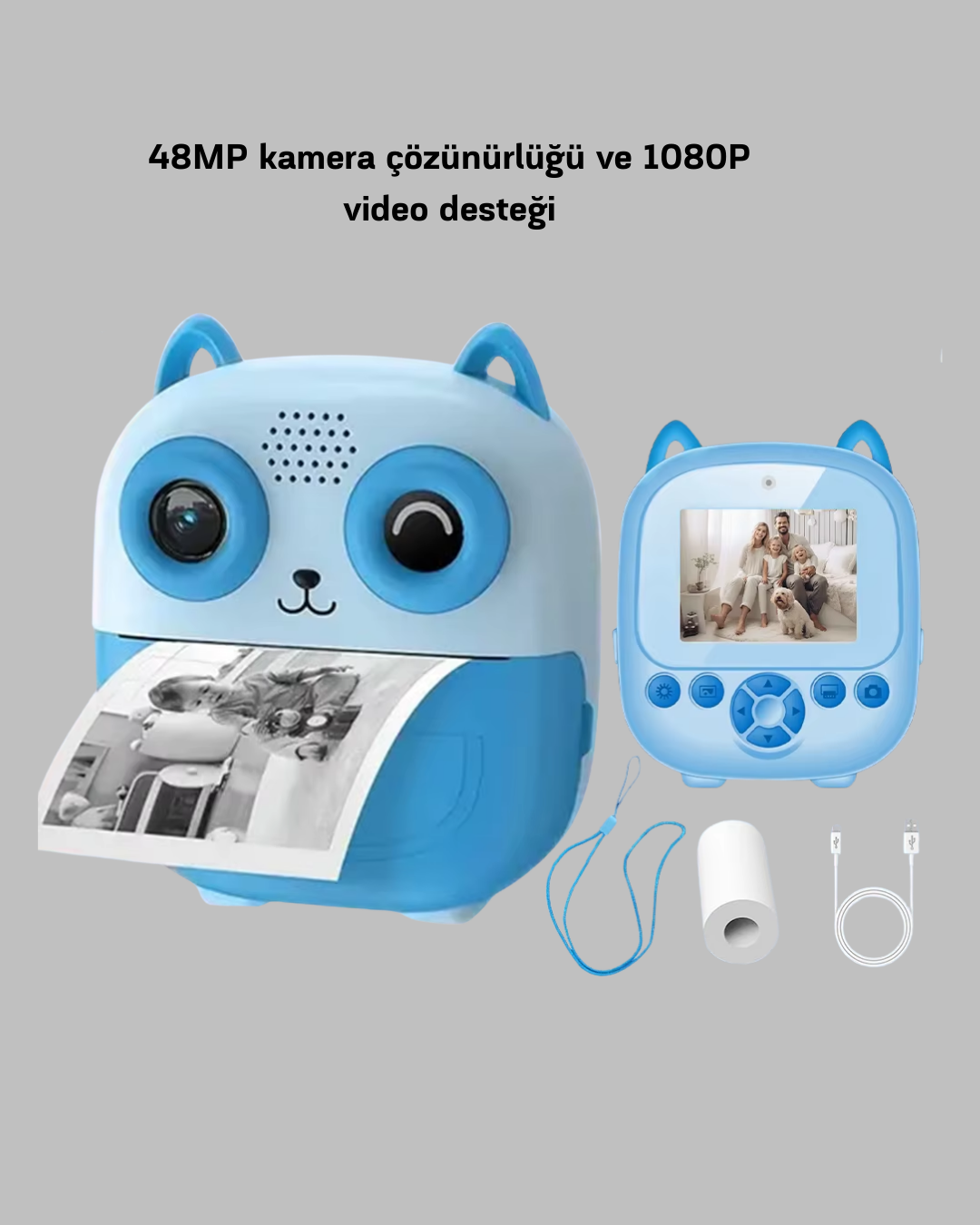 Çocuklar İçin Dijital Kamera Termal Yazıcı 48MP Çift Kamera 1300mAh Batarya - Görsel 4