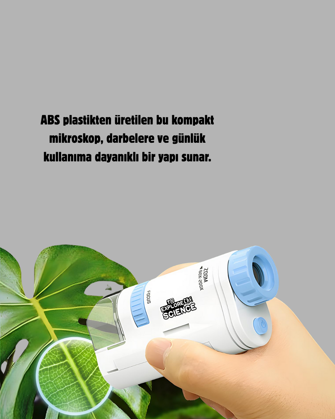 Taşınabilir Mini Mikroskop LED Işıklı 80X–200X Büyütmeli ve Odak Ayarlı - Görsel 5