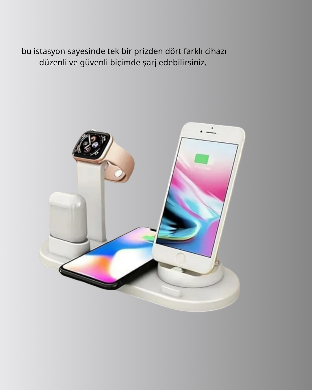 Kablosuz Şarj İstasyonu 4’ü 1 Arada iPhone Watch ve AirPods Uyumlu - Görsel 4