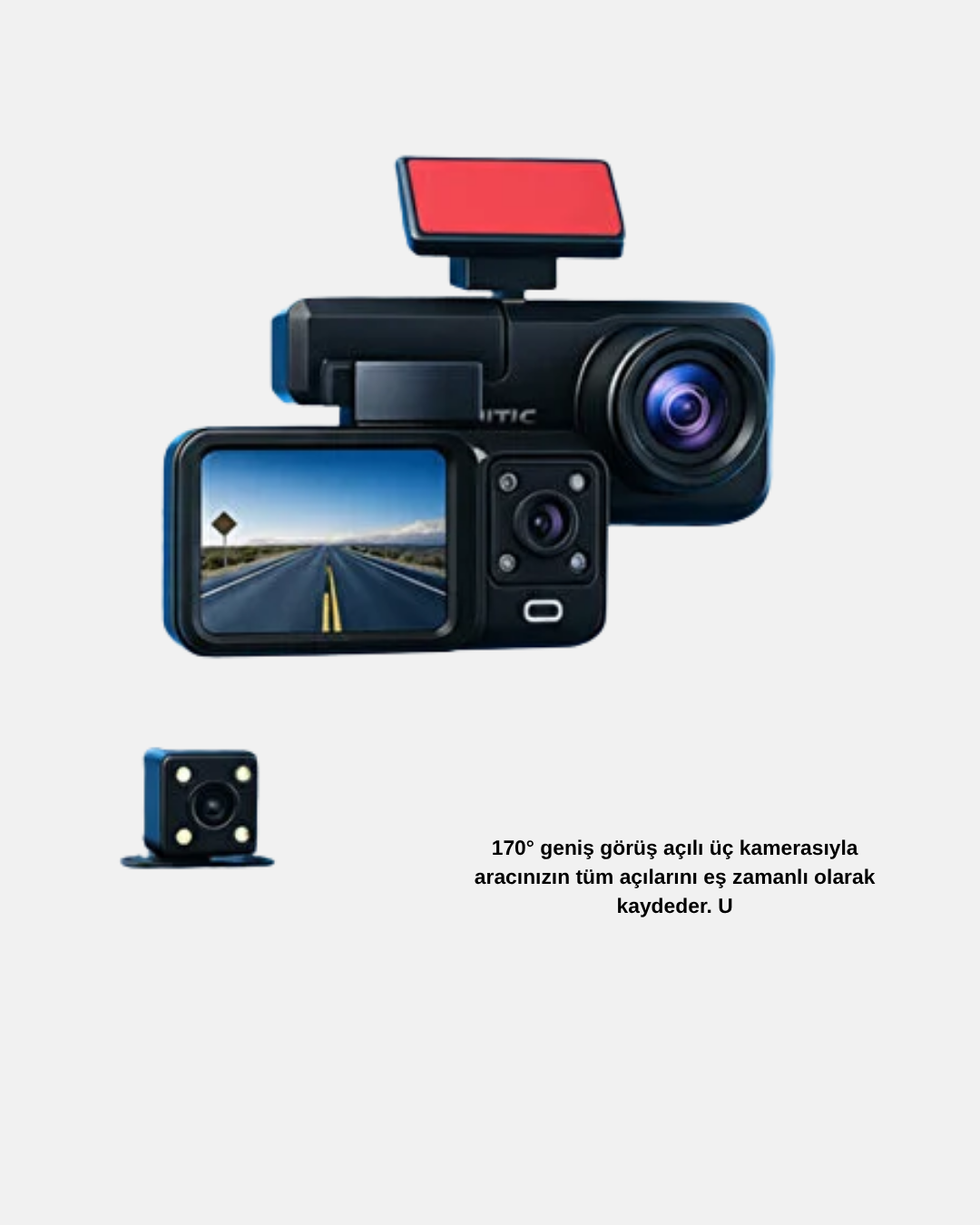 Üç Kameralı Dash Cam 170° Geniş Açılı Full HD Gece Görüşlü - Görsel 4