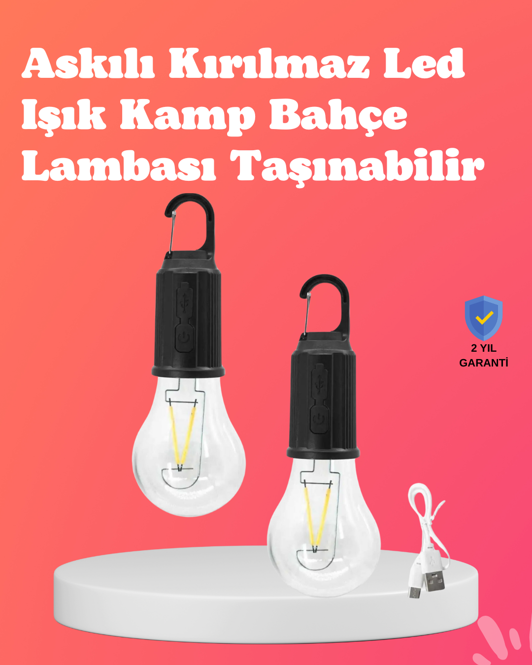 C Tipi Şarjlı Asılabilir Kamp Feneri