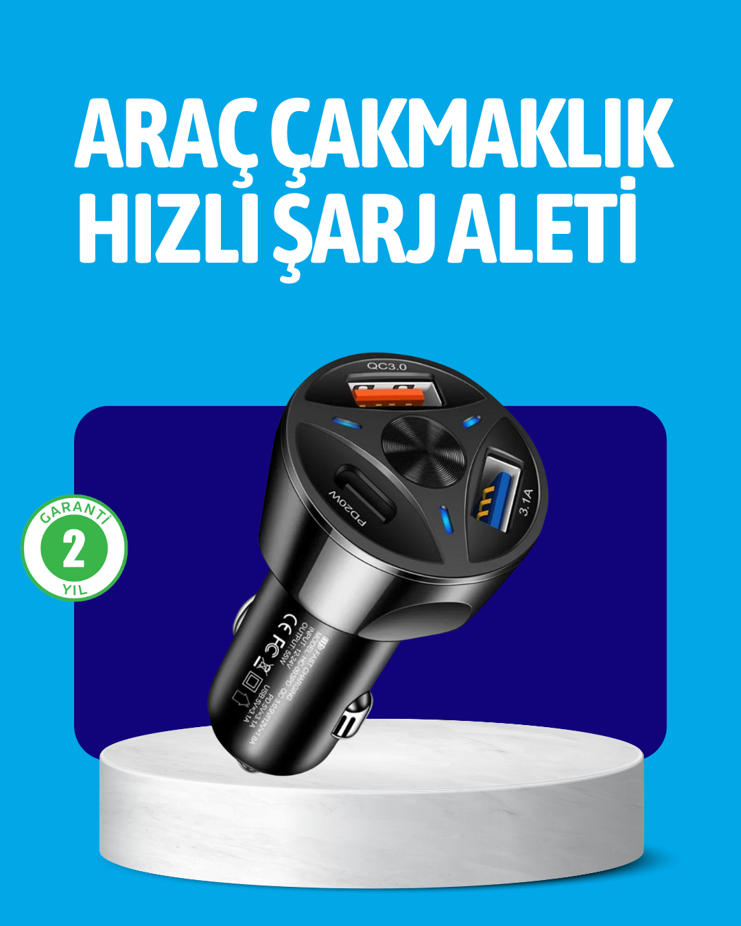 55W Güçlü Araç Şarj Cihazı Power Delivery Destekli