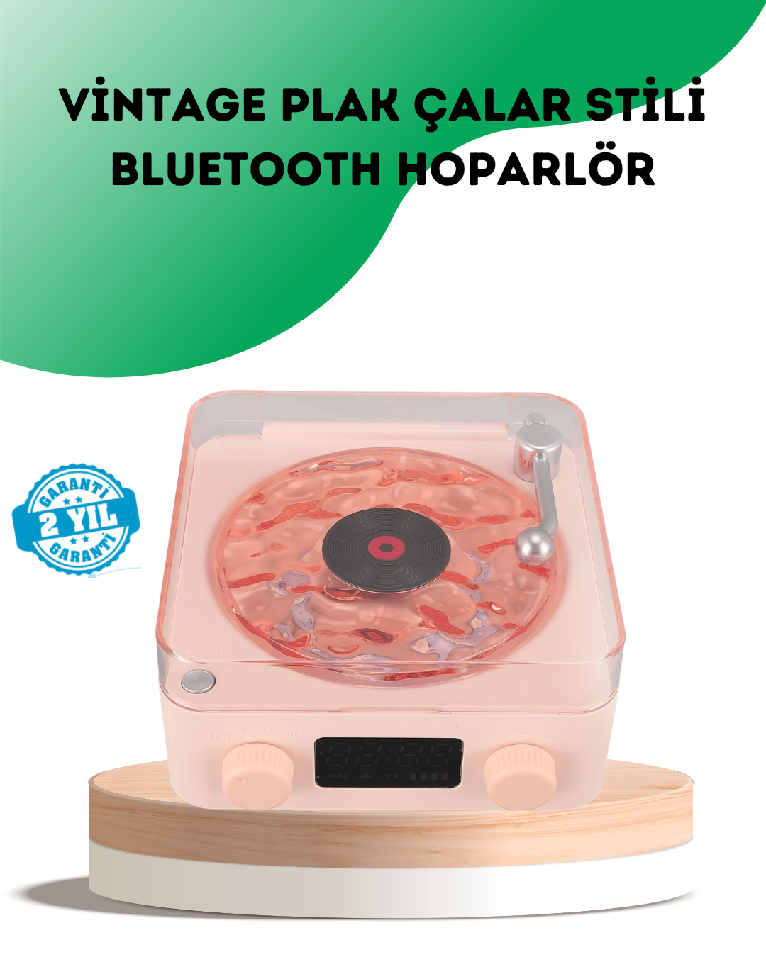 Retro Bluetooth Hoparlör – Kristal Ses, Gece Lambası, Saatli Tasarım