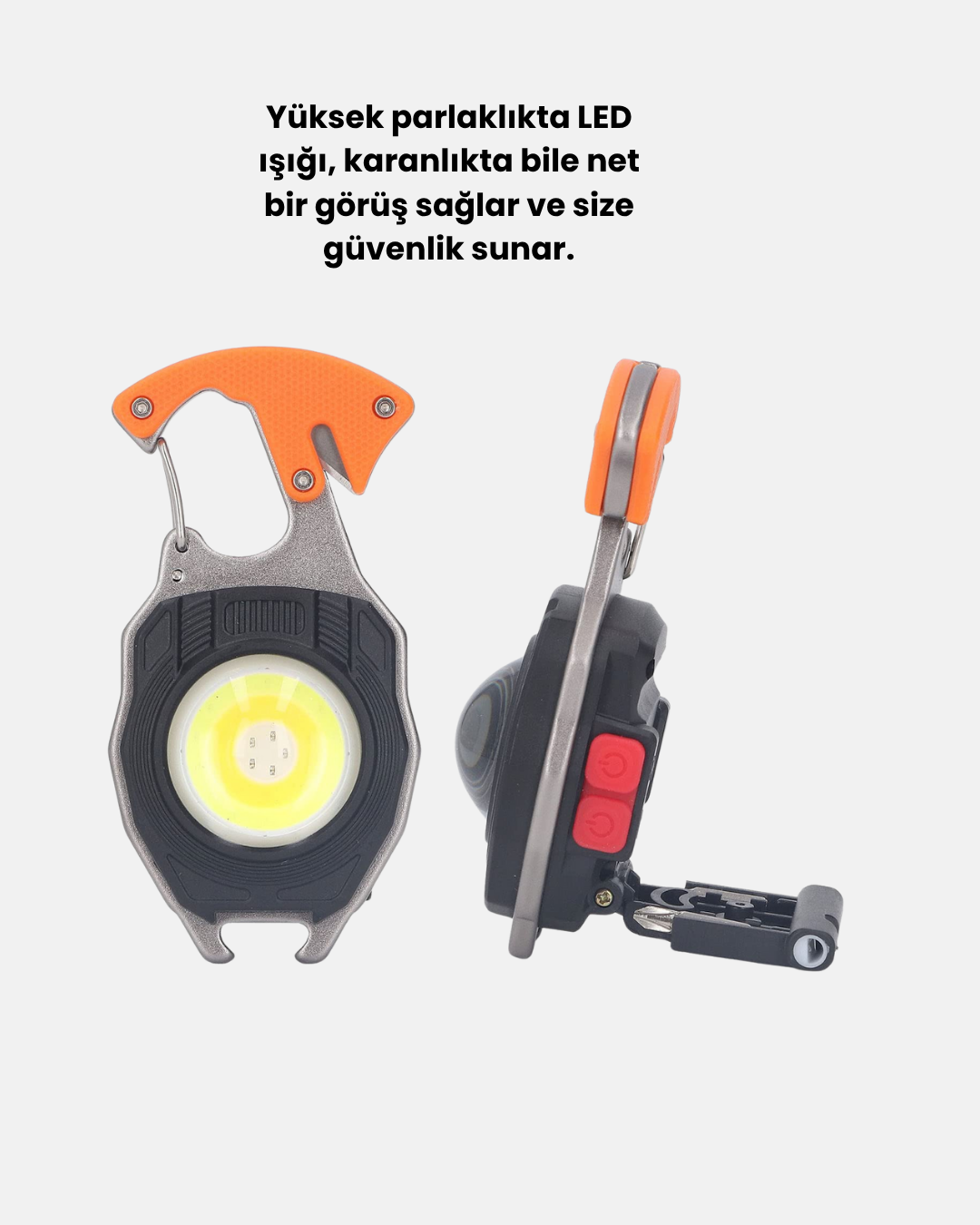 Mini LED Anahtarlık Fener – Şişe Açacağı, Tornavida, Düdük ve USB Şarj Özellikli - Görsel 5