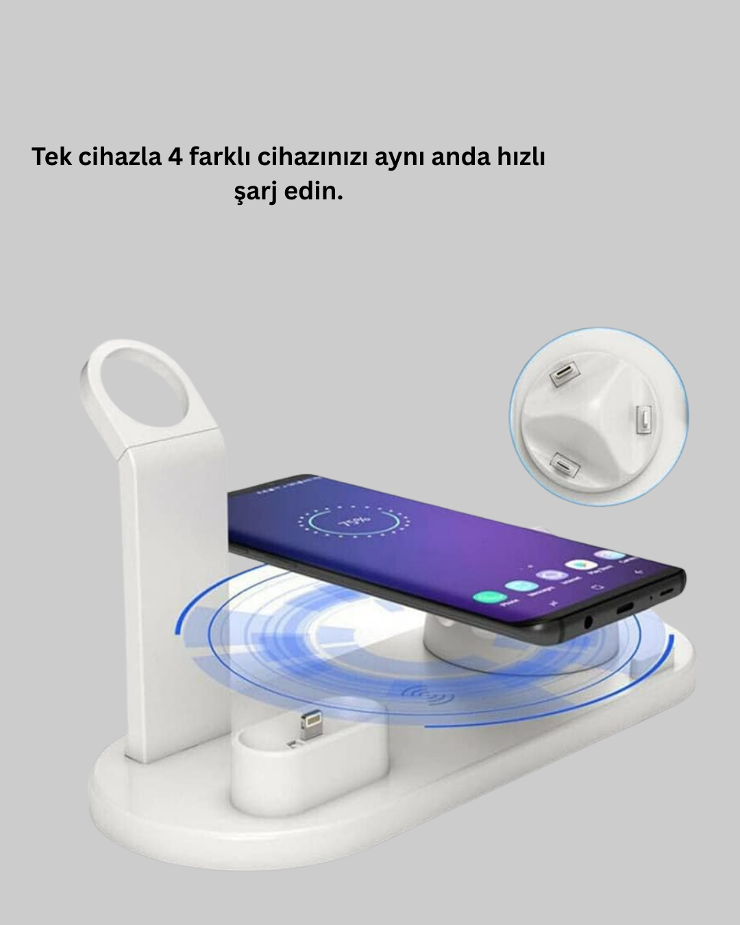 Modern Tasarımlı Çok Fonksiyonlu Kablosuz Şarj Standı - Görsel 2