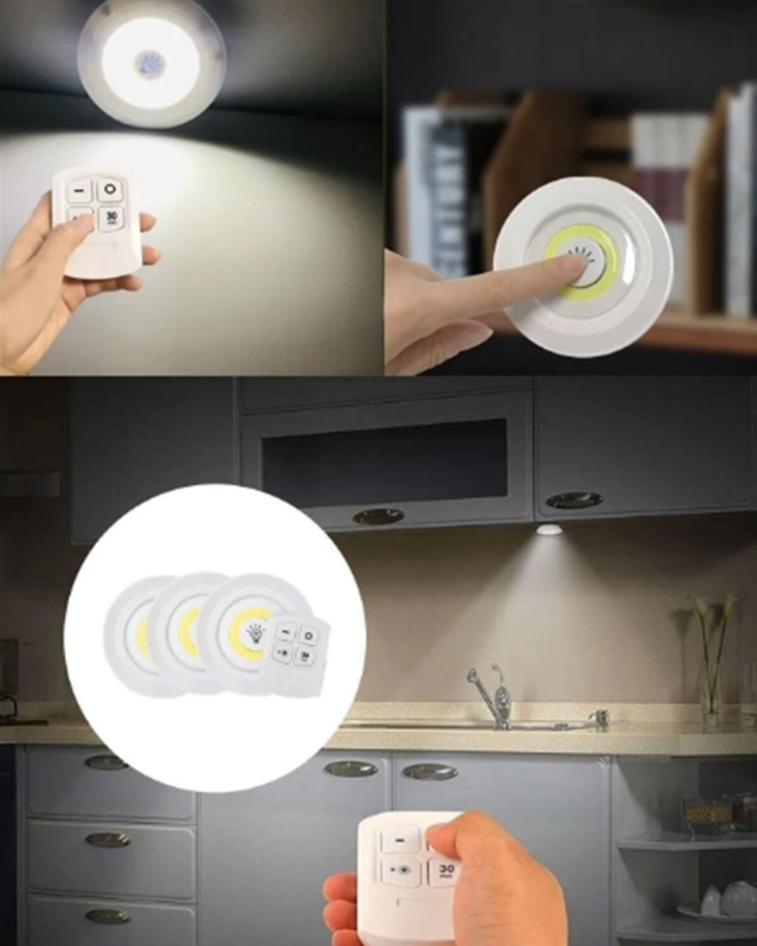3 Lü Pilli Kablosuz Led Spot Lamba Seti Kumandalı Kolay Montaj Aydınlatma - Görsel 2