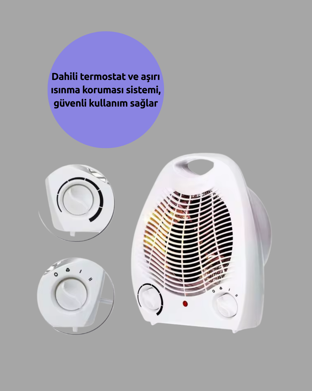 Mini Elektrikli Isıtıcı – 2000W Güç, Fanlı Isıtma, 3 Isı Modu - Görsel 2