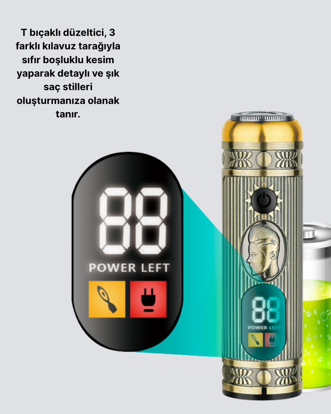 T Bıçaklı Şarjlı Saç Kesme ve Sakal Düzeltici – Burun Trimmerlı 2’si 1 Arada Set - Görsel 5
