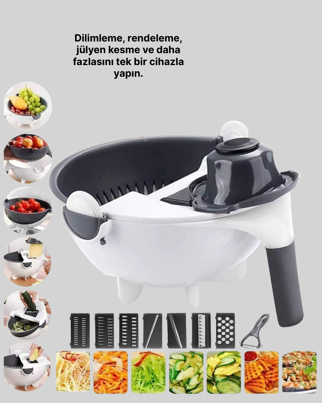Döner Mekanizmalı Sebze Doğrayıcı Hazneli Rende - Görsel 5